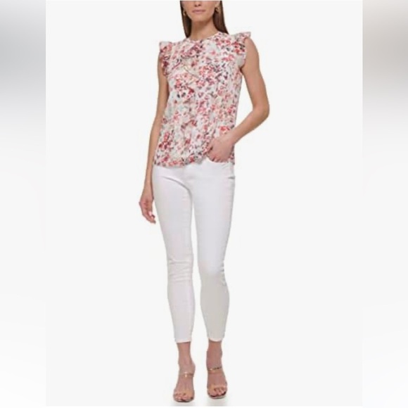 DKNY Women's Ruffled Cap Sleeve Top sz L - Picture 11 of 14